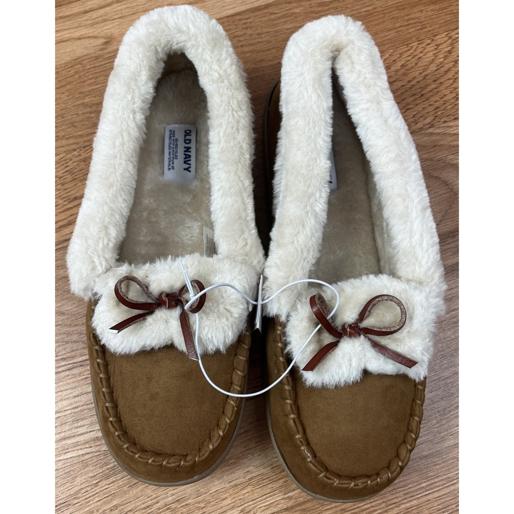 Old Navy Moccasin Slippers Women's Size 8, Chestnut Faux Suede Faux Fur NEW